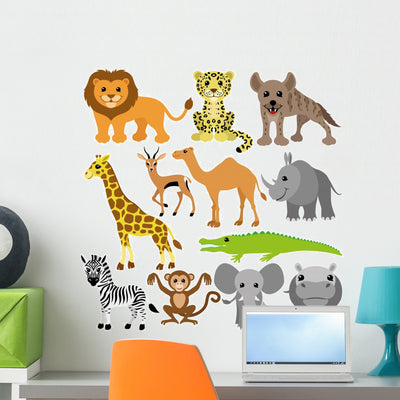 African Animals Wall Decal shown on a wall