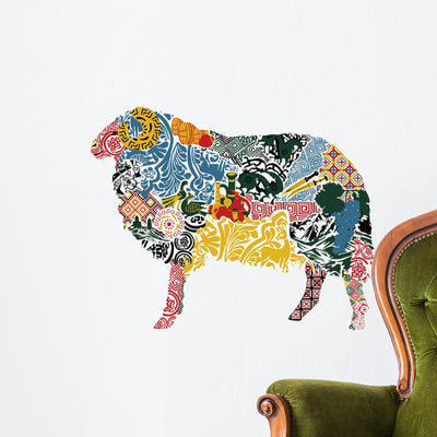 Sheep Georgian Motive Wall Decal shown on a wall