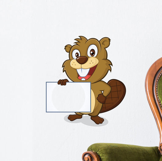 Beaver holding sign Wall Decal