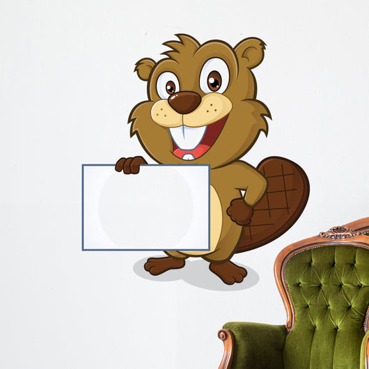 Beaver holding sign Wall Decal