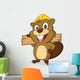 Beaver wearing a hard hat and holding a plank of wood Wall Decal