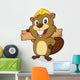 Beaver wearing a hard hat and holding a plank of wood Wall Decal