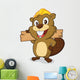 Beaver wearing a hard hat and holding a plank of wood Wall Decal