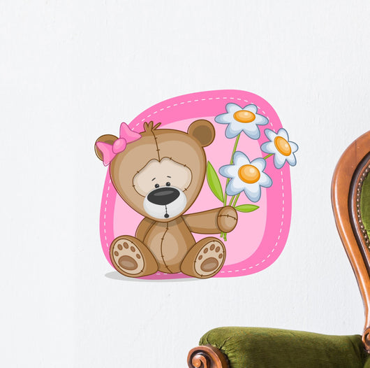 Bear girl with flowers Wall Decal