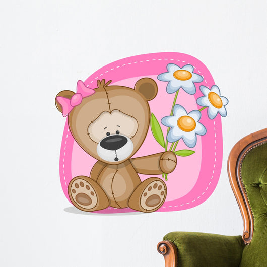 Bear girl with flowers Wall Decal