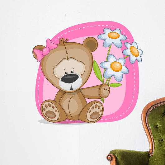 Bear girl with flowers Wall Decal