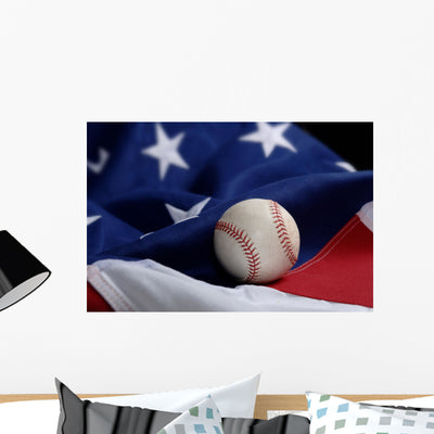 Baseball American Flag Wall Mural shown on a wall