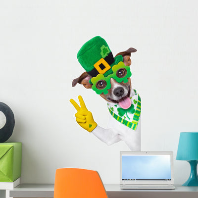 St Patricks Day Dog Wall Decal shown on a wall