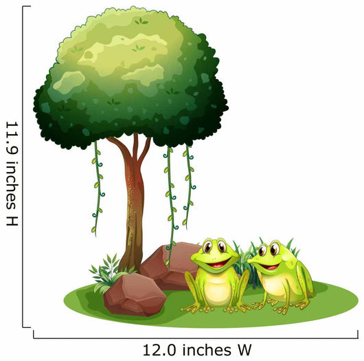 Two Smiling Frogs Beside the Tree 