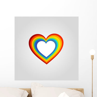 Heart Shaped Rainbow Colored Wall Decal shown on a wall