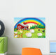 A farm with many animals and a rainbow in the sky Wall Mural