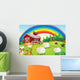 A farm with many animals and a rainbow in the sky Wall Mural