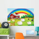 A farm with many animals and a rainbow in the sky Wall Mural