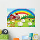 A farm with many animals and a rainbow in the sky Wall Mural
