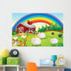 A farm with many animals and a rainbow in the sky Wall Mural