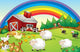 A farm with many animals and a rainbow in the sky Wall Mural