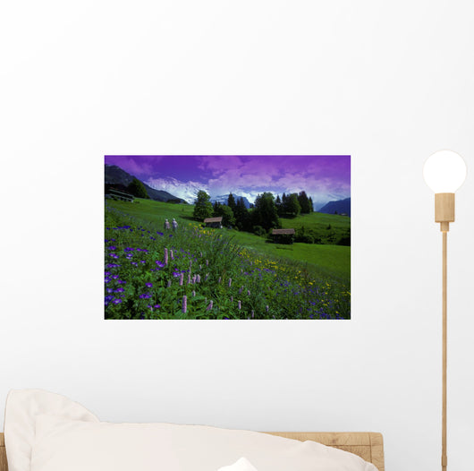 Old Couple By Mountainside Cottages Wall Mural