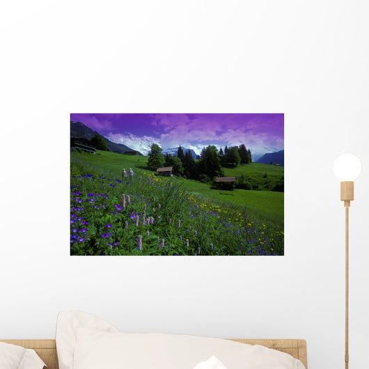 Old Couple By Mountainside Cottages Wall Mural