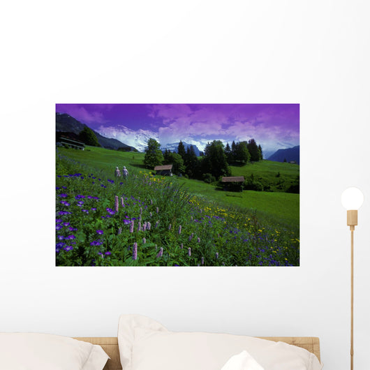 Old Couple By Mountainside Cottages Wall Mural