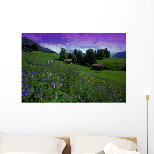Old Couple By Mountainside Cottages Wall Mural