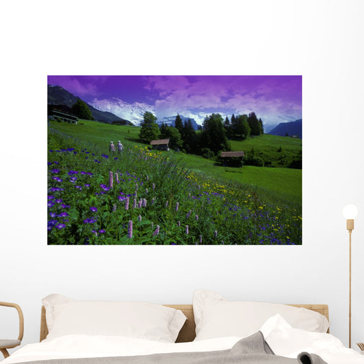Old Couple By Mountainside Cottages Wall Mural