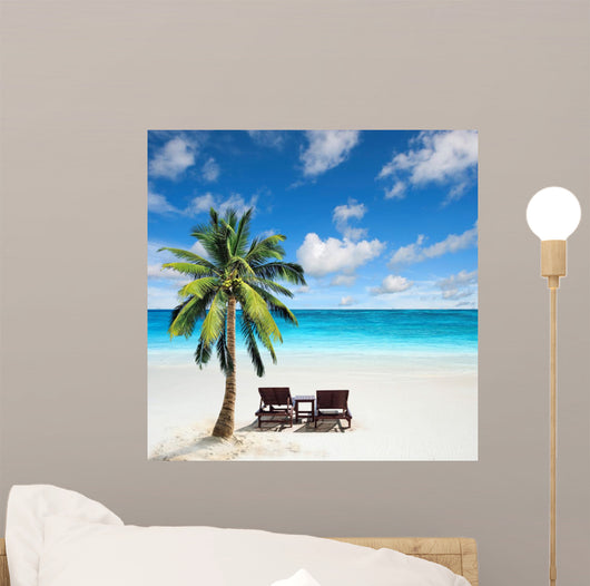 Relaxing under a palm tree on remote beach. 