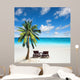 Relaxing under a palm tree on remote beach. 