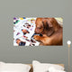 Cute dog among the photos Wall Mural