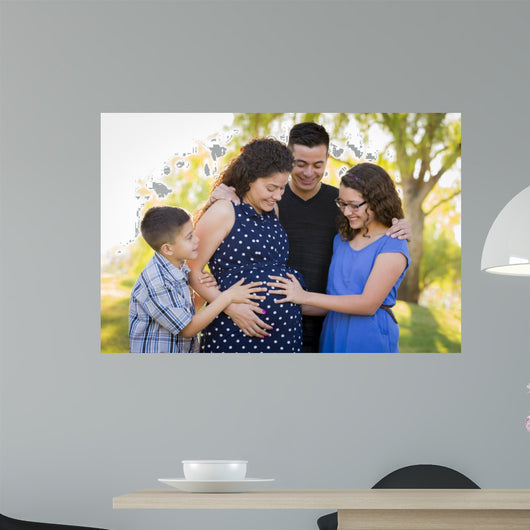 Hispanic Family Hands on Pregnant Mother Tummy Feeling Baby Kick 