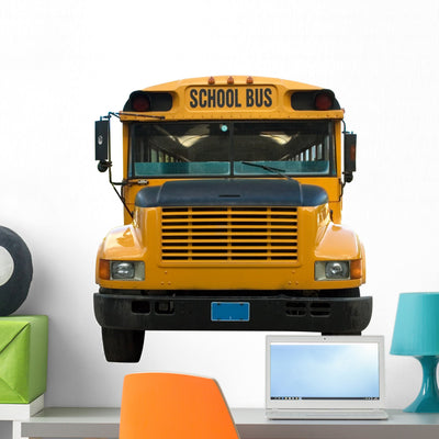 Yellow School Bus Wall Decal shown on a wall