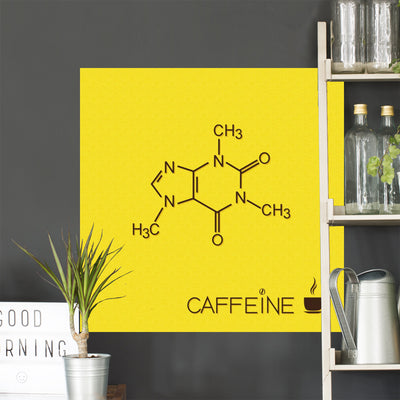 Caffeine Molecule and Cup shown on a wall