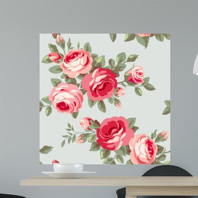 Wallpaper with Flowers Wall Decal shown on a wall