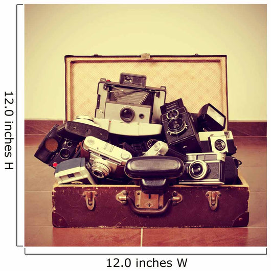 old cameras in an old suitcase 