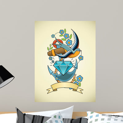 Tattoo Illustration Wall Decal shown on a wall