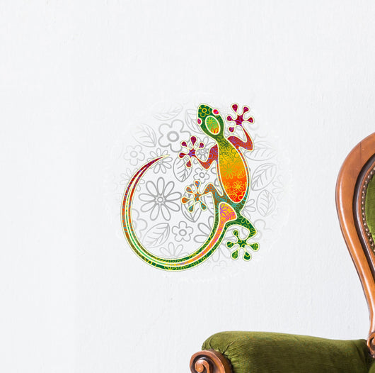 Gecko Floral Tribal Art Wall Decal