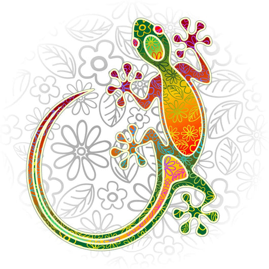 Gecko Floral Tribal Art Wall Decal