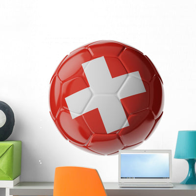 Soccer Ball Flag Switzerland Wall Decal shown on a wall