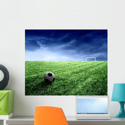 Soccer Field Wall Mural shown on a wall