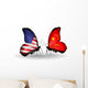 Two Butterflies with Flags  Usa and China Wall Decal