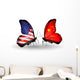 Two Butterflies with Flags  Usa and China Wall Decal