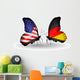 Two butterflies with flags USA and Germany 