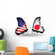 Two Butterflies with Flags  Usa and Japan 