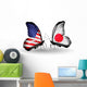 Two Butterflies with Flags  Usa and Japan 