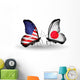 Two Butterflies with Flags  Usa and Japan 