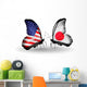 Two Butterflies with Flags  Usa and Japan 