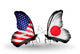 Two Butterflies with Flags  Usa and Japan 