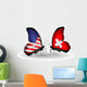 Two Butterflies with Flags Usa and Switzerland 