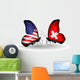 Two Butterflies with Flags Usa and Switzerland 