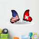 Two Butterflies with Flags Usa and Switzerland 