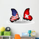 Two Butterflies with Flags Usa and Switzerland 